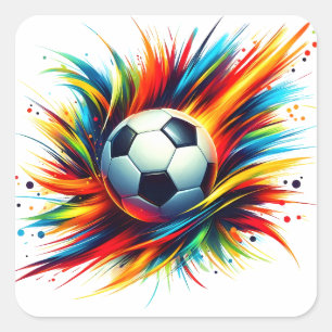 Pegatina Cuadrada Balón de fútbol Splash Futurista Abstracto