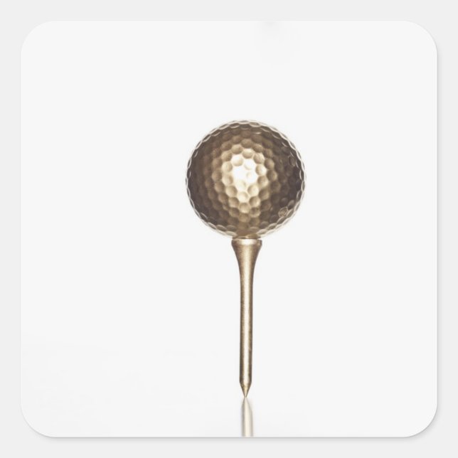 Pegatina Cuadrada Balón de golf de oro y tee (Anverso)