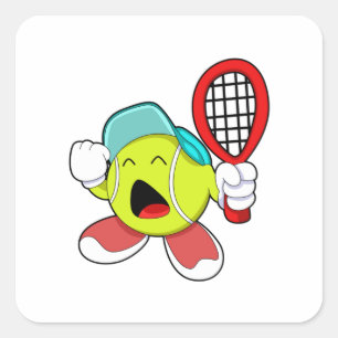 Pegatina Cuadrada Balón de tenis con raqueta de tenis