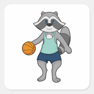 Pegatina Cuadrada Baloncestista Racoon