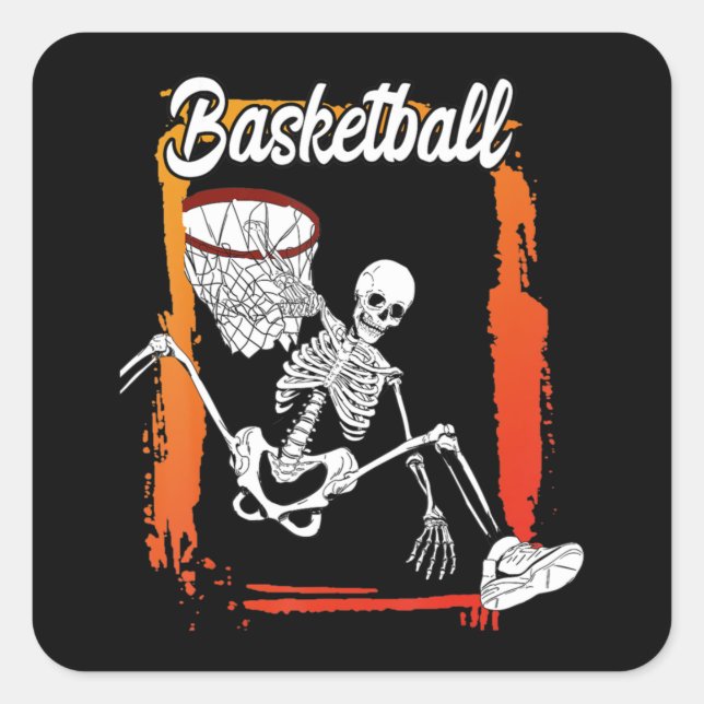 Pegatina Cuadrada Baloncestistas Niños Halloween Skeleton (Anverso)