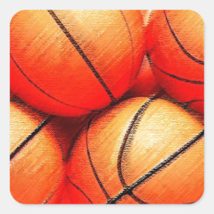 Pegatina Cuadrada Baloncesto