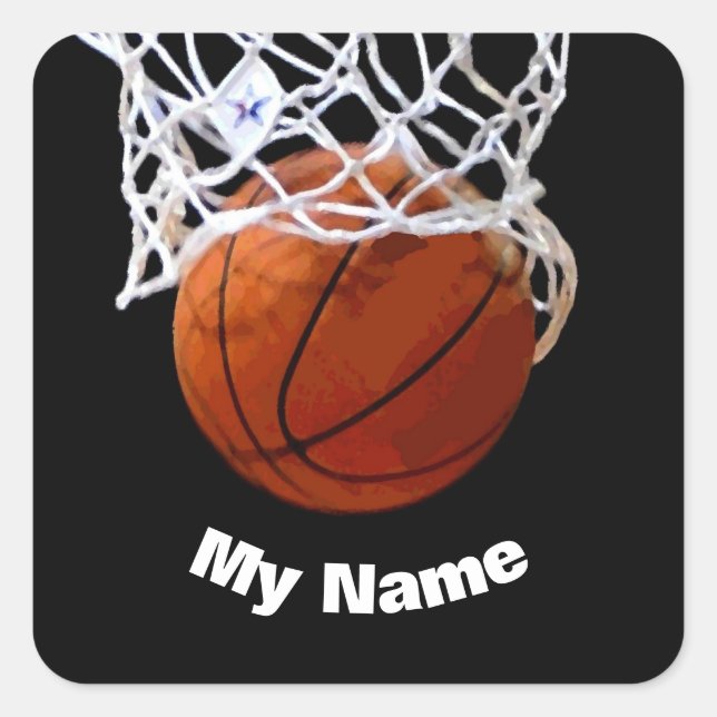 Pegatina Cuadrada Baloncesto Añadir tu nombre (Anverso)