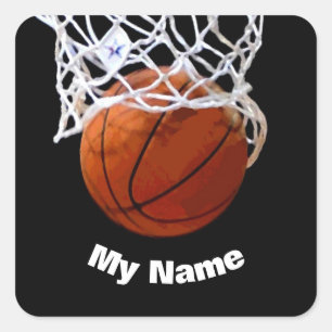 Pegatina Cuadrada Baloncesto Añadir tu nombre