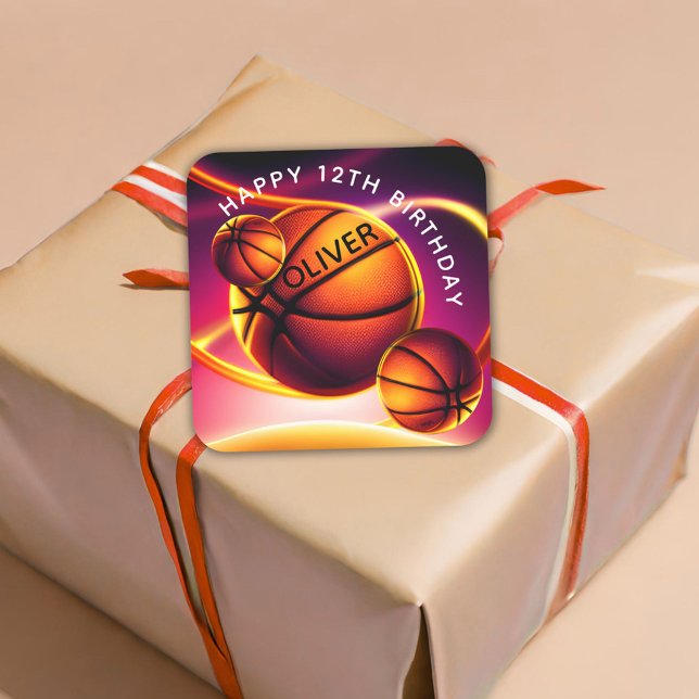 Pegatina Cuadrada Baloncesto Ball Sports Happy Birday (Subido por el creador)