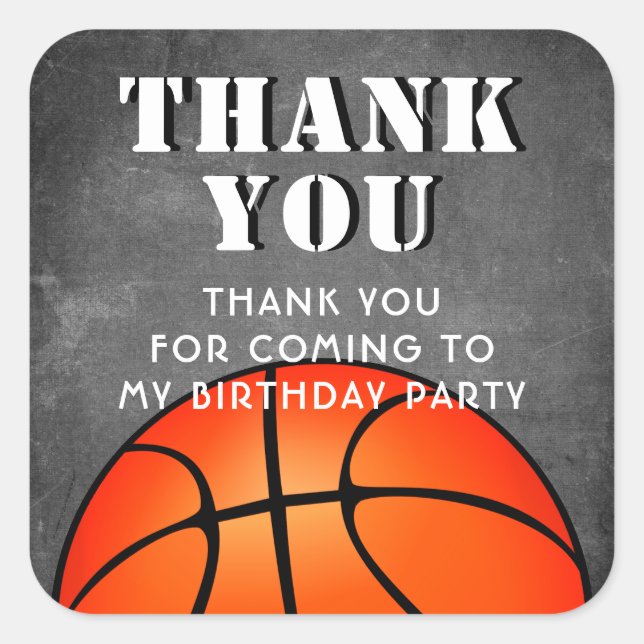 Pegatina Cuadrada Baloncesto Baloncesto Balneario Cumpleaños Gracias (Anverso)