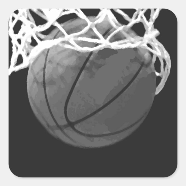 Pegatina Cuadrada Baloncesto blanco y negro (Anverso)