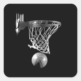 Pegatina Cuadrada Baloncesto blanco y negro