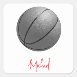 Pegatina Cuadrada Baloncesto blanco y negro tu nombre Personalizado
