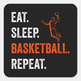 Pegatina Cuadrada Baloncesto come Sleep Baloncesto Repetido