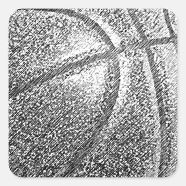 Pegatina Cuadrada Baloncesto con efecto lápiz (Anverso)