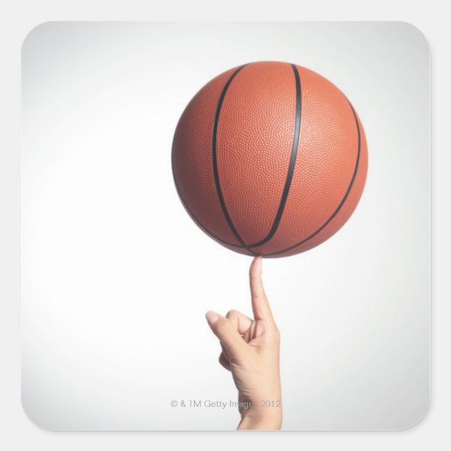 Pegatina Cuadrada Baloncesto con el dedo índice, manos cerradas (Anverso)