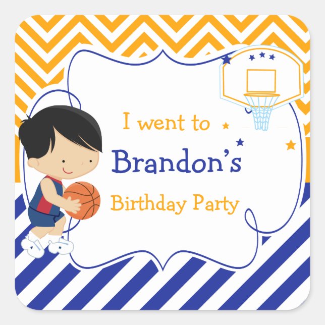 Pegatina Cuadrada Baloncesto Cute Black Hair Boy 'Fui a' (Anverso)