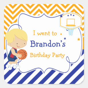 Pegatina Cuadrada Baloncesto Cute Blonde Hair Boy 'Fui a'