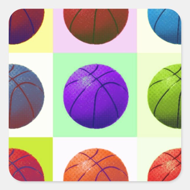 Pegatina Cuadrada Baloncesto de arte pop (Anverso)