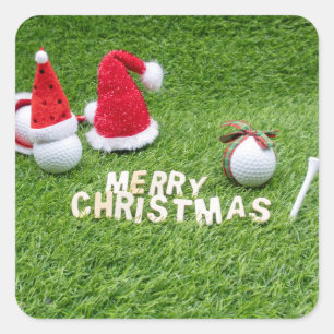 Pegatina Cuadrada Baloncesto de golf y sombrero Santa para Navidades
