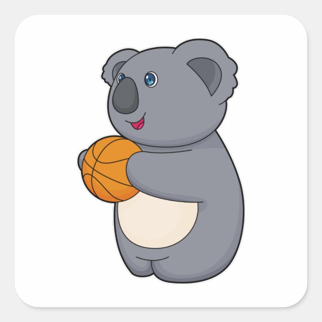 Pegatina Cuadrada Baloncesto de Koala (Anverso)