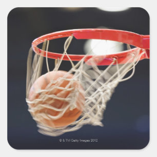Pegatina Cuadrada Baloncesto en cesta