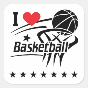 Pegatina Cuadrada Baloncesto, me encanta el baloncesto