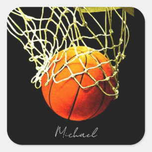 Pegatina Cuadrada Baloncesto me encanta tu nombre