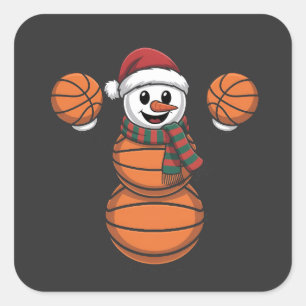 Pegatina Cuadrada Baloncesto Muñeco de Nieve Navidad Santa Béisbol D