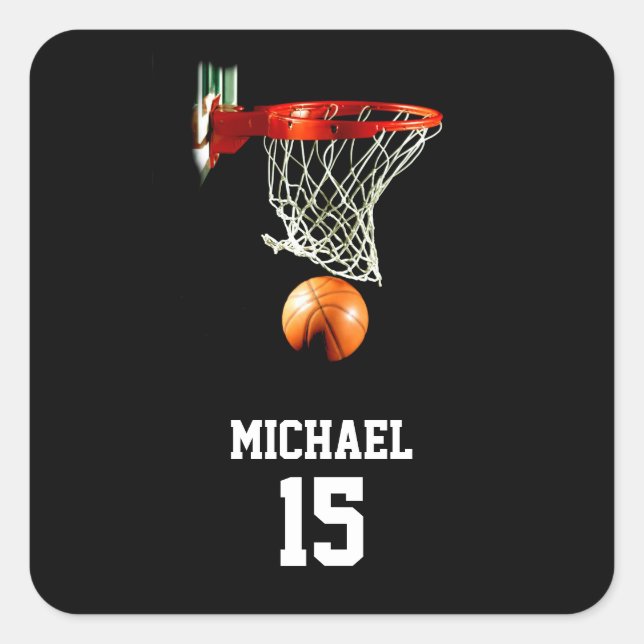 Pegatina Cuadrada Baloncesto Su Nombre (Anverso)