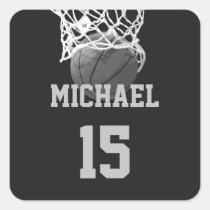 Pegatina Cuadrada Baloncesto Su Nombre