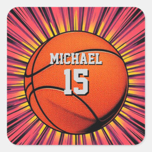 Pegatina Cuadrada Baloncesto Tu Nombre Pop Art