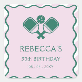 Pegatina Cuadrada Baloncesto verde rosa retro 30 cumpleaños