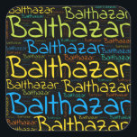 Pegatina Cuadrada Balthazar<br><div class="desc">Balthazar. Show and wear this popular beautiful male first name designed as colorful wordcloud made of horizontal and vertical cursive hand lettering typography in different sizes and adorable fresh colors. Wear your positive french name or show the world whom you love or adore. Merch with this soft text artwork is...</div>
