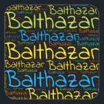 Pegatina Cuadrada Balthazar<br><div class="desc">Balthazar. Show and wear this popular beautiful male first name designed as colorful wordcloud made of horizontal and vertical cursive hand lettering typography in different sizes and adorable fresh colors. Wear your positive french name or show the world whom you love or adore. Merch with this soft text artwork is...</div>
