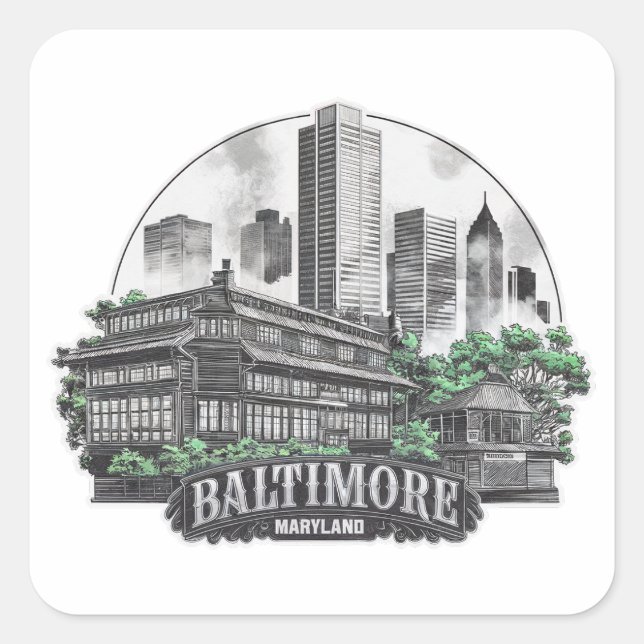 Pegatina Cuadrada Baltimore City Maryland Estados Unidos (Anverso)