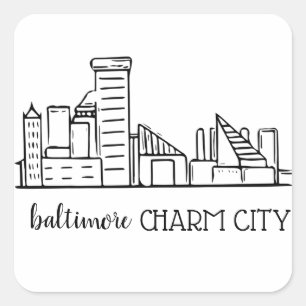 Pegatina Cuadrada Baltimore Skyline