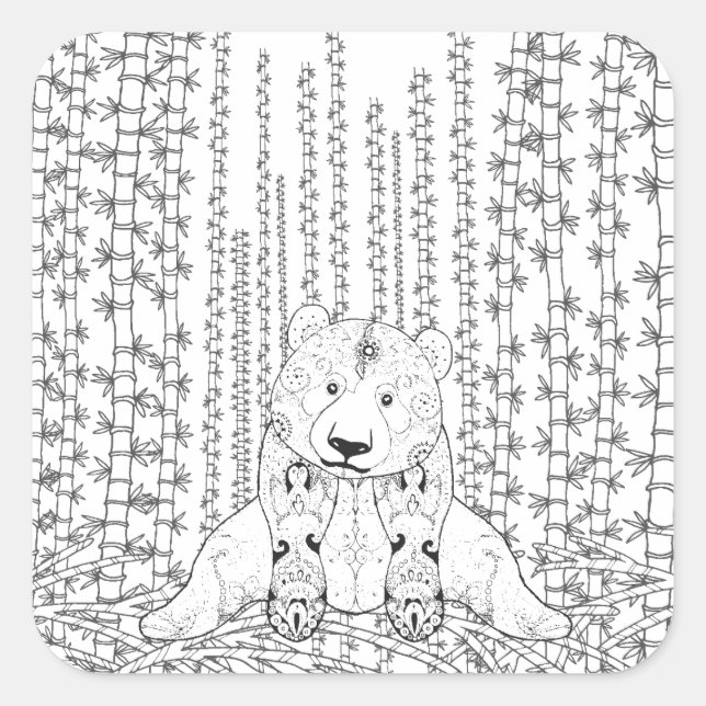 Pegatina Cuadrada Bamboo Panda Doodle (Anverso)