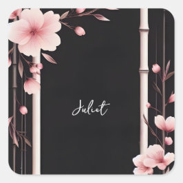 Pegatina Cuadrada Bamboo Rosa Sakura Flor de Cerezo Despedida de Sol