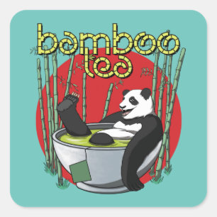 Pegatina Cuadrada Bamboo Tea Drinker Panda