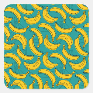 Pegatina Cuadrada Banana amarilla: pintura de contorno negro