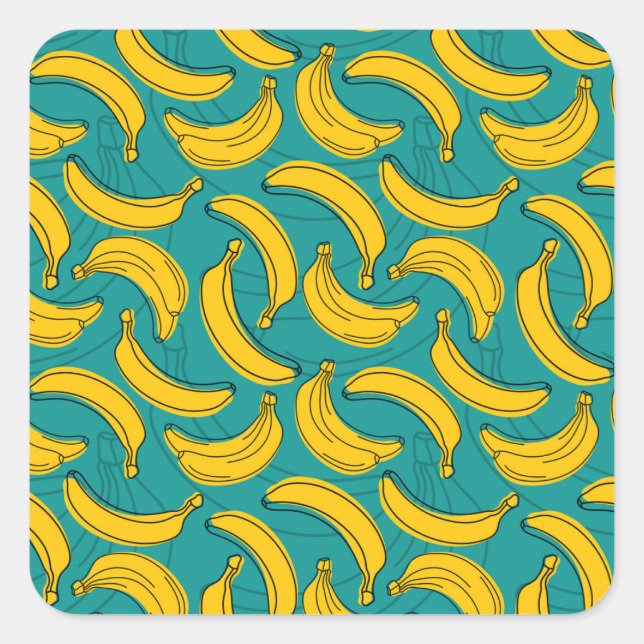 Pegatina Cuadrada Banana amarilla: pintura de contorno negro (Anverso)