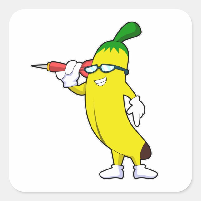 Pegatina Cuadrada Banana en Darts con Dart (Anverso)