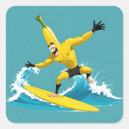 Pegatina Cuadrada Banana Surfer 01