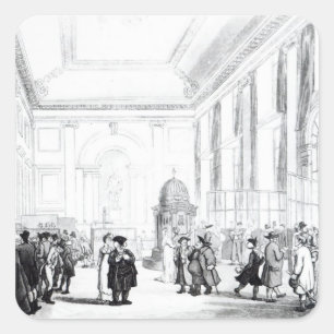 Pegatina Cuadrada Banco de Inglaterra, Great Hall, de Ackermann's