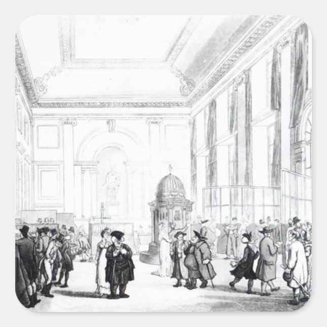 Pegatina Cuadrada Banco de Inglaterra, Great Hall, de Ackermann's (Anverso)