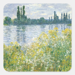Pegatina Cuadrada Bancos de Claude Monet el   del Sena, Vetheuil,