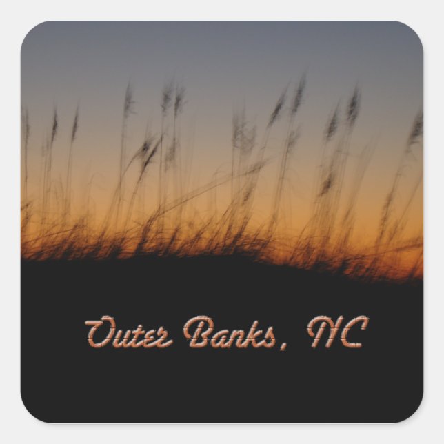 Pegatina Cuadrada Bancos exteriores NC Oats and Dunes al atardecer (Anverso)