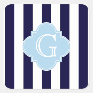 Pegatina Cuadrada Banda blanca azul de la marina Lt Blue Quatrefoil