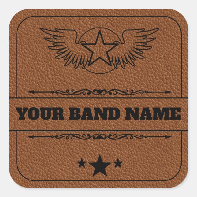 Pegatina Cuadrada Banda de nombres personalizados Merch Rock Country (Anverso)
