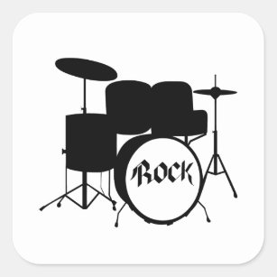 Pegatina Cuadrada Banda de tambor eléctrica y acústica Rock and Roll