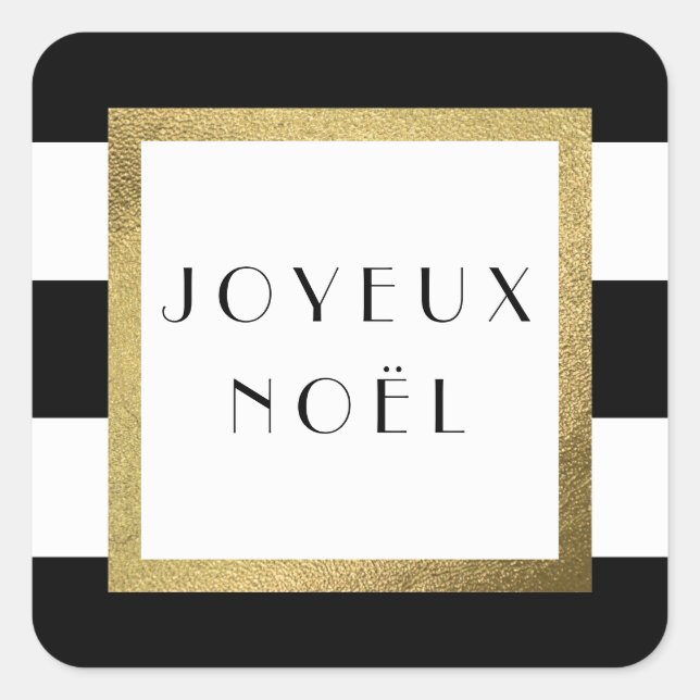 Pegatina Cuadrada Banda negra y blanca "Joyeux Noël" Navidad (Anverso)