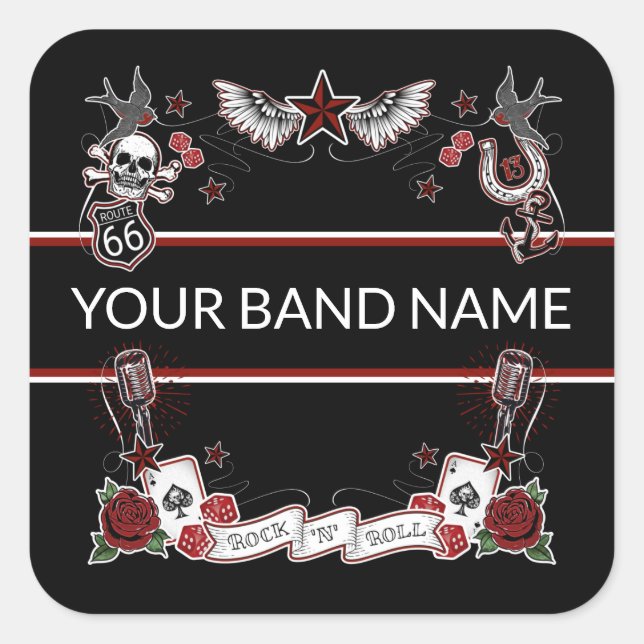 Pegatina Cuadrada Banda personalizado Merch Rockabilly Tattoo Rock M (Anverso)