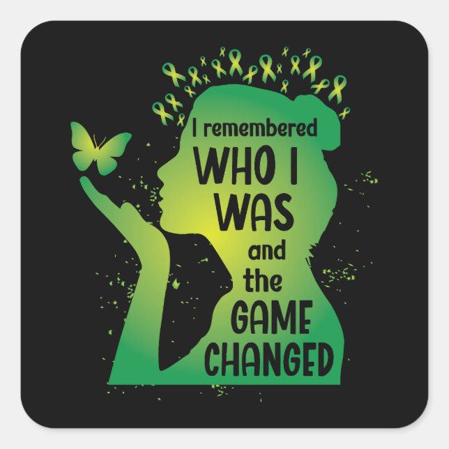 Pegatina Cuadrada Banda verde de la mariposa para la salud mental (Anverso)